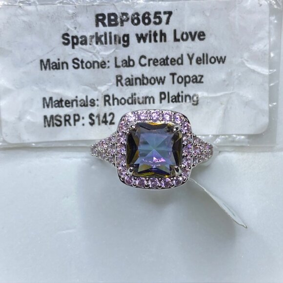 Yellow Rainbow Topaz Statement Ring RBP6657 Sparkling with Love Size 8 - Picture 6 of 6
